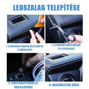 Autós műszerfal LED fénycsík – RGB, 3 m