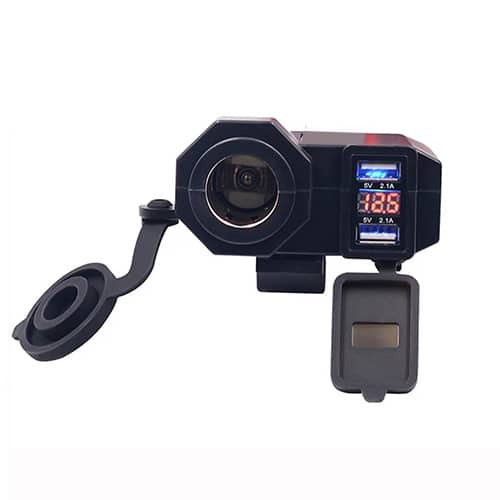 Motoros töltőpanel – szivargyújtó, 2 USB és feszültségmérő