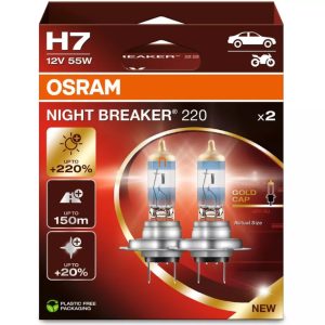 OSRAM Night Breaker 220 H7 halogén izzó – akár +220% fényerő, 2 db