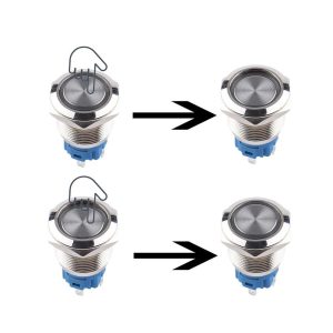 Fém nyomógombos kapcsoló – piros LED, 12/24 V, 19 mm