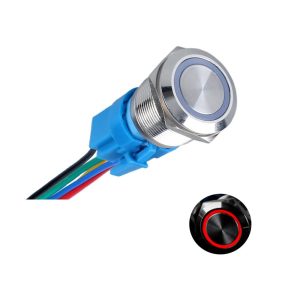 Fém nyomógombos kapcsoló – piros LED, 12/24 V, 19 mm