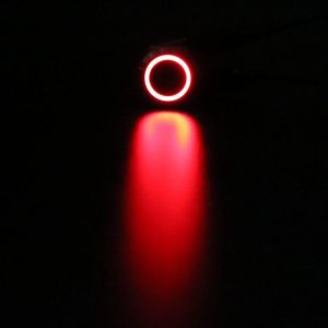 Fém nyomógombos kapcsoló – piros LED, 12/24 V, 19 mm
