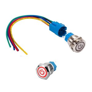Fém nyomógombos kapcsoló – piros, 12 V