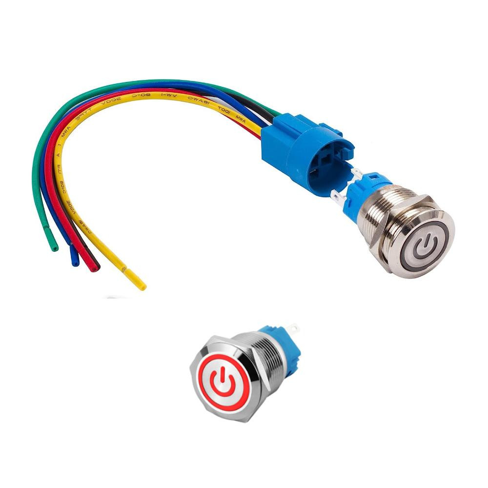 Fém nyomógombos kapcsoló – piros, 12 V