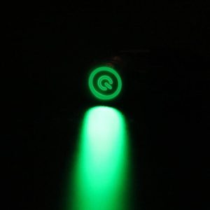 Fém nyomógombos kapcsoló – zöld LED, 12/24 V, 19 mm