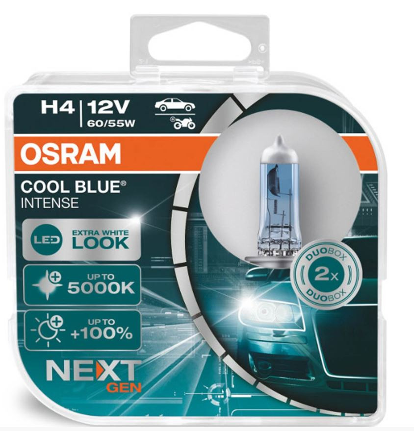 OSRAM Cool Blue Intense NextGen H4 halogén izzó – 5000 K, akár +100% fényerő, 2 db