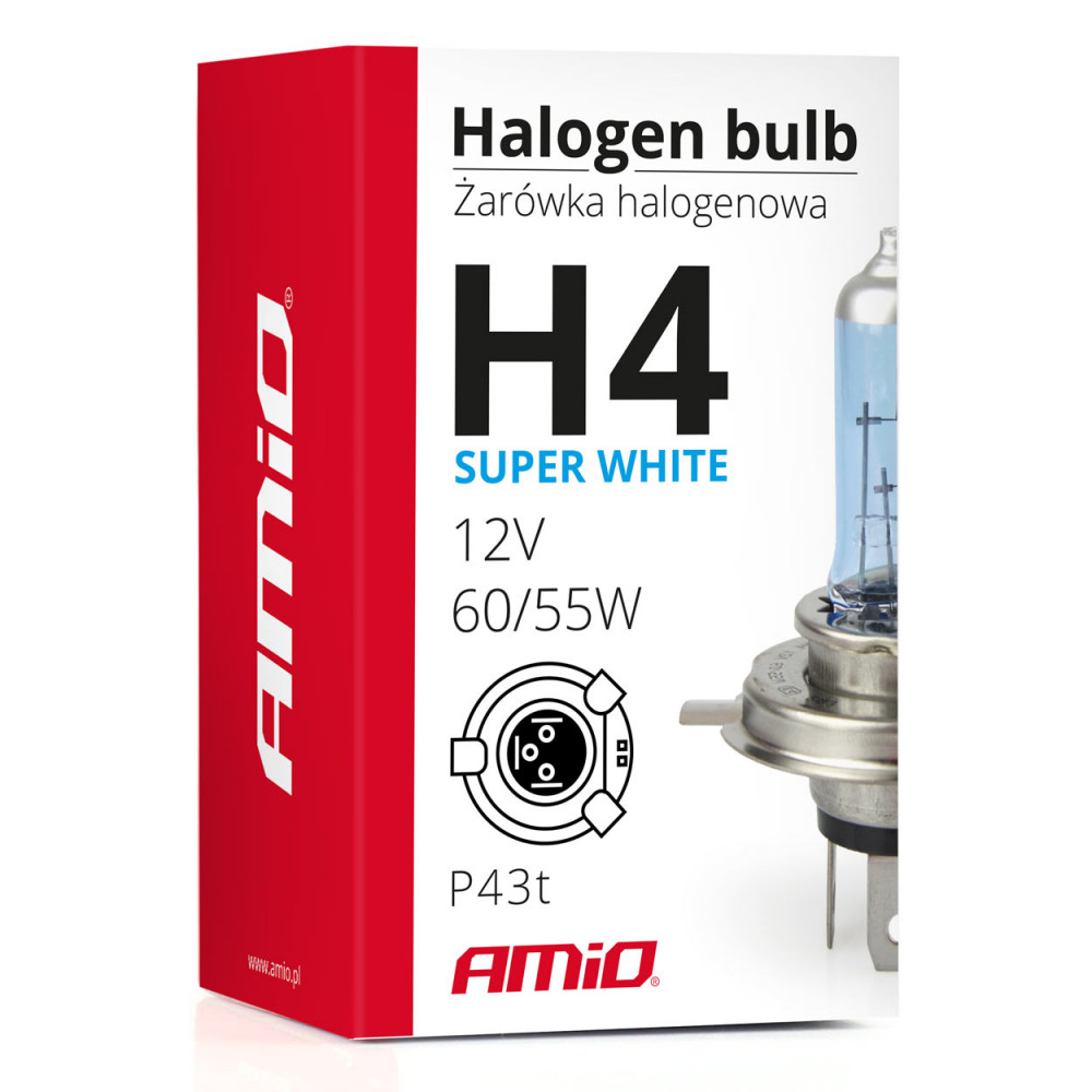 AMiO Super White H4 halogén izzó – 12 V, 60/55 W, 5500 K, 1 db