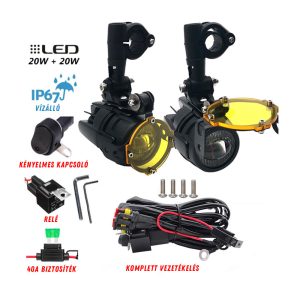 Motoros LED kiegészítő lámpa szett – fehér/sárga, 12–24 V