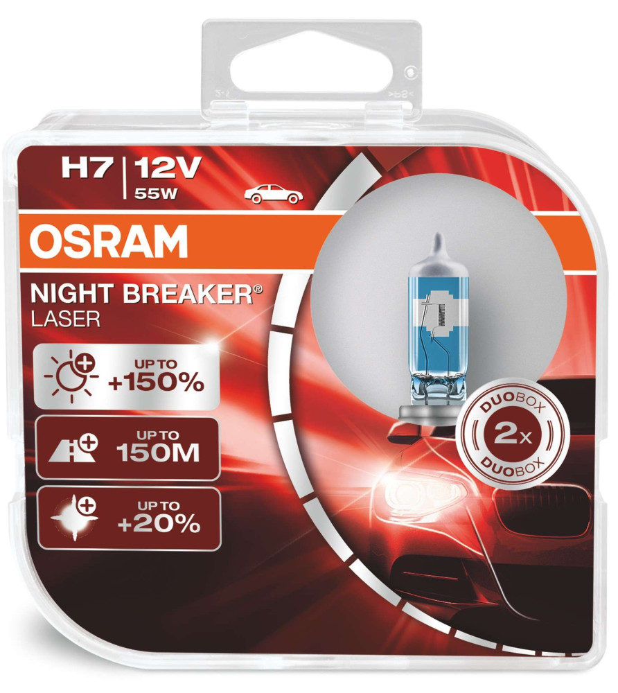OSRAM Night Breaker Laser H7 halogén izzó – akár +150% fényerő, 2 db
