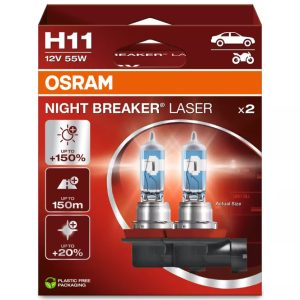 OSRAM Night Breaker Laser H11 halogén izzó – akár +150% fényerő, 2 db