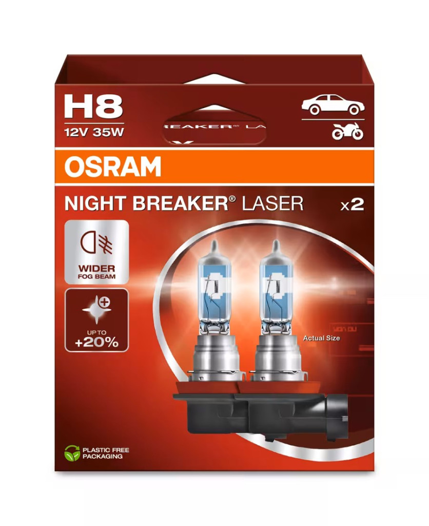 OSRAM Night Breaker Laser H8 halogén izzó – akár +150% fényerő, 2 db