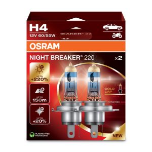 OSRAM Night Breaker 220 H4 halogén izzó – akár +220% fényerő, 2 db